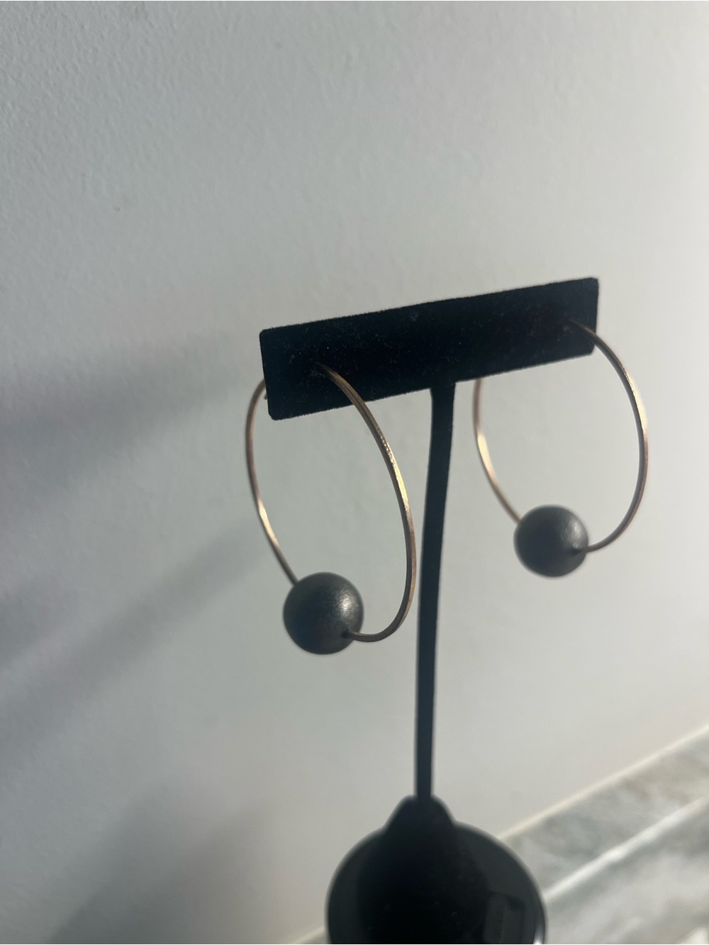Gold Hoop Earrings with Matte Charcoal Beads